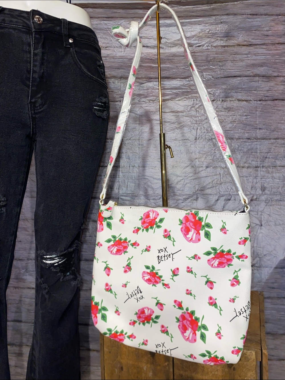 Betsey Johnson White Floral Crossbody Purse
